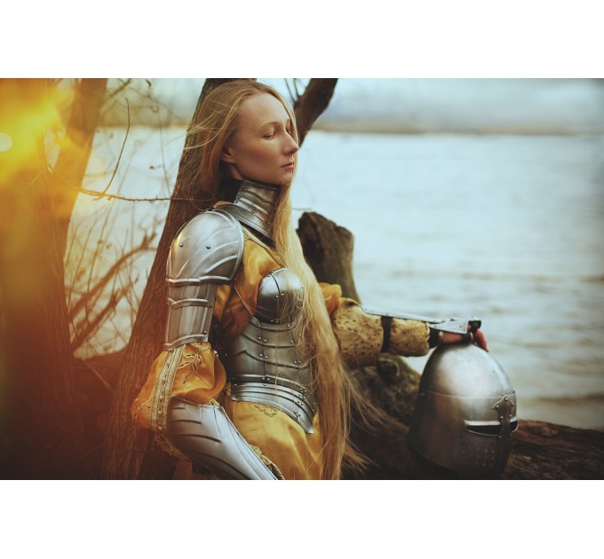 Steel Armor Set Queen of the Lake/Bracers/Pauldrons/Gorget/Corset/Leg Greaves custom made